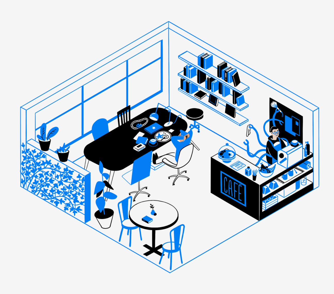 Ilustración 'Dentro de la cafetería'